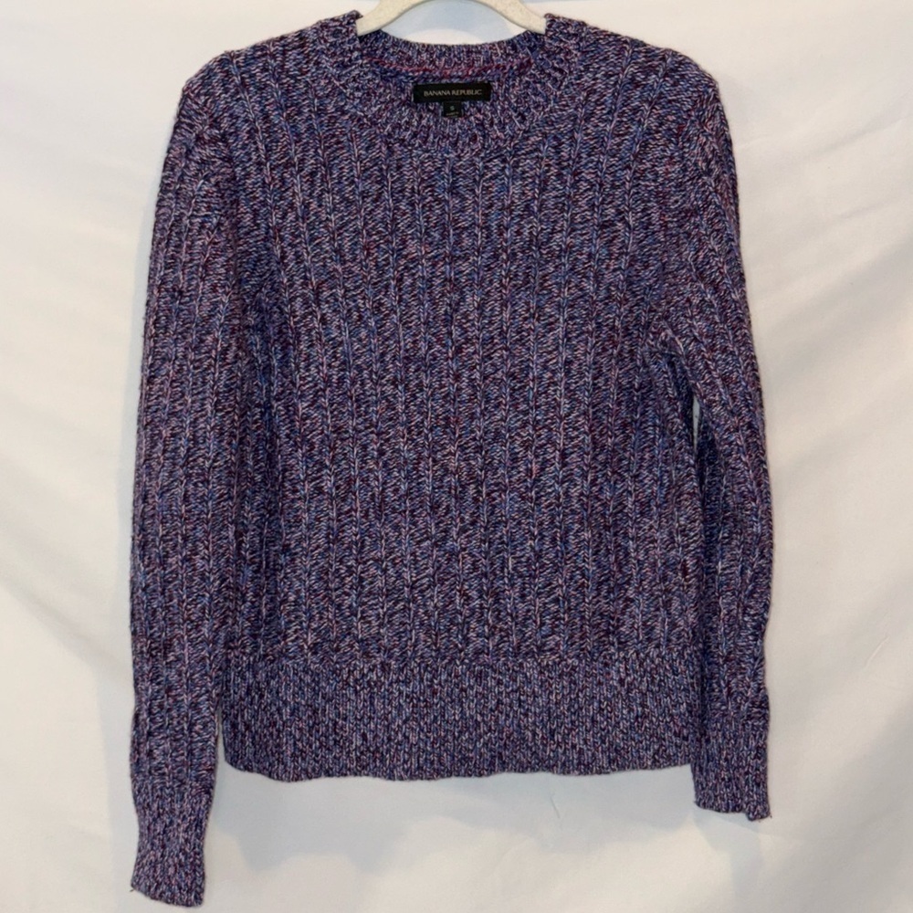 Banana Republic Women’s Marled Blue & Purple Chunky Cable Knit Sweater S EUC